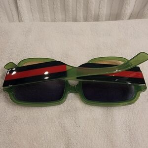 Green Rectangular Sunglasses with green and Red Stripes